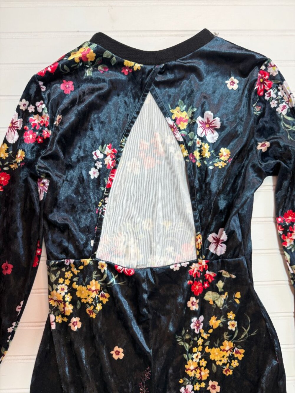 ASOS Velvet Floral Midi Dress Open Back Long Sleeve Bodycon Cocktail Party US 6 - Picture 9 of 10